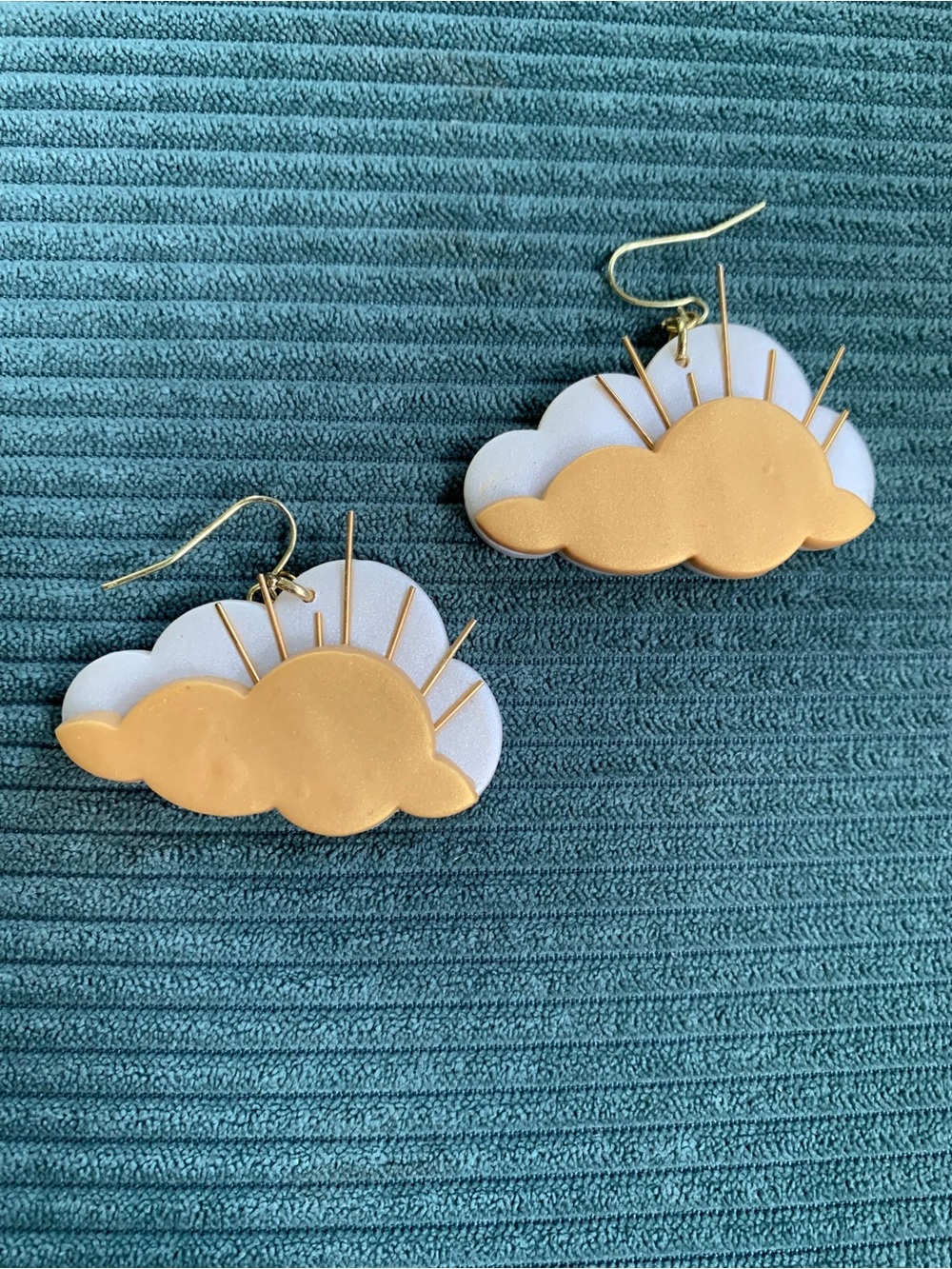 Gold & White Cloud Sunburst Kids Earrings